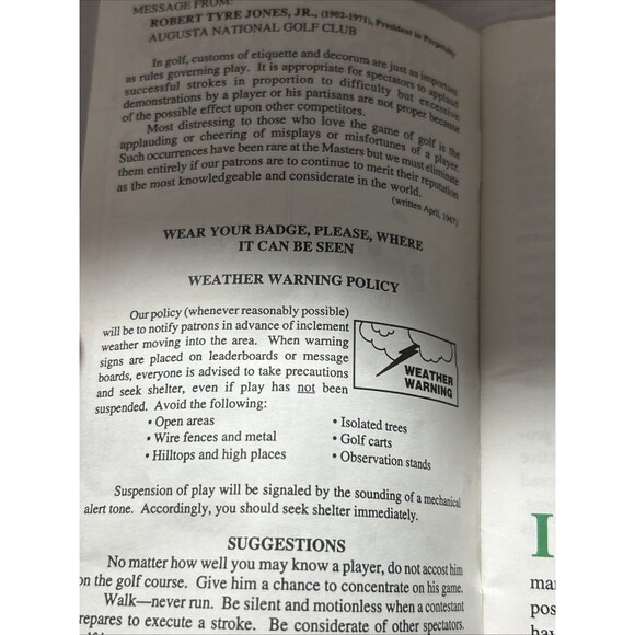 1995 Augusta Masters Tournament Spectator Pamphlet - Picture 6 of 6